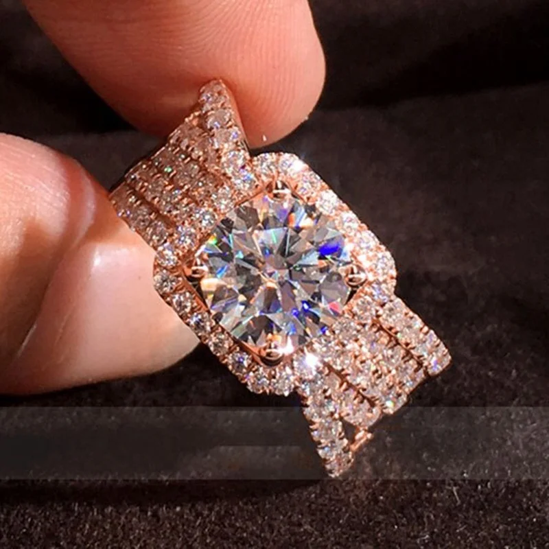 

Romantic Rose Gold Color Rings for Women Cross Design Bridal Wedding Ring Elegant Accessories Party Female Trendy Jewelry, Picture shows