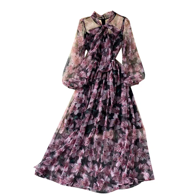 

Wholesale fashion sexy flower lady clothes long casual lace translucent woman summer dresses