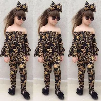 

fashion child spring summer Kids shirt+pants+Headband baby girl boutique Clothing set
