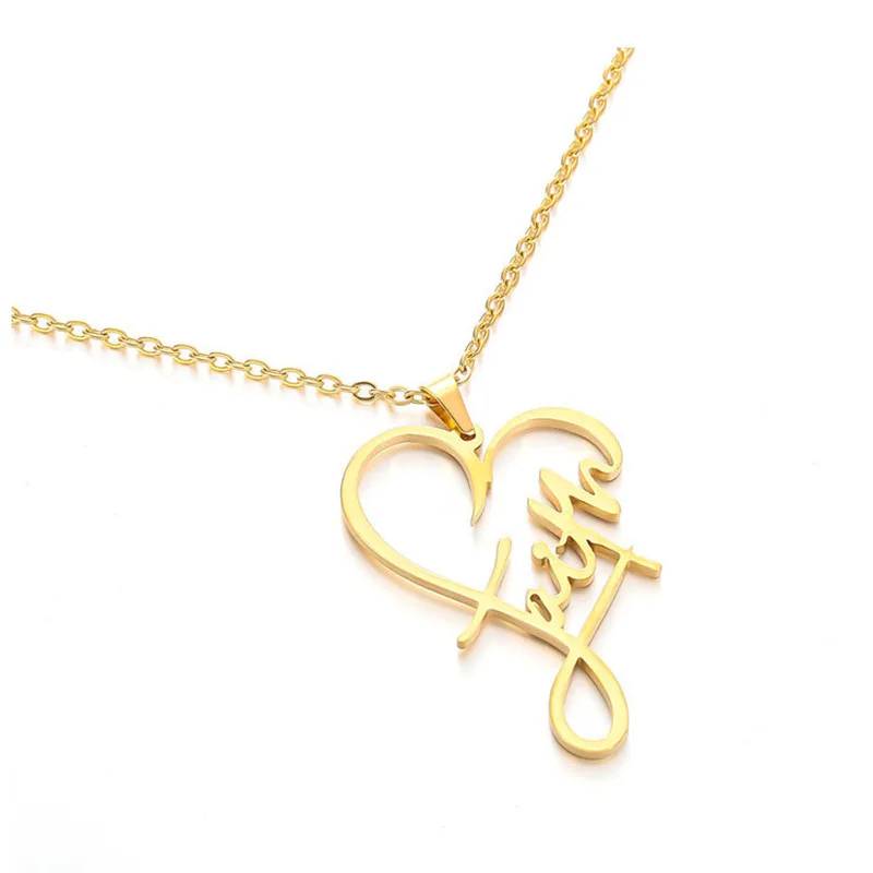 

Dainty gold plating stainless steel heart pendant choker necklaces faith inspirational letter friendship gift necklace