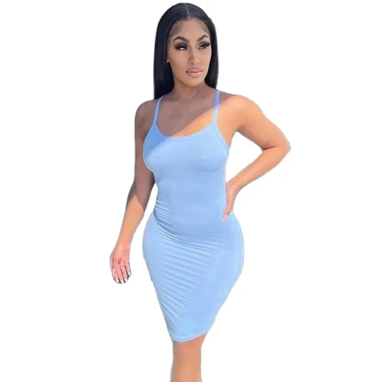 

Fashionable Customized rib knit Clothes Women Solid Color Sexy Casual Bodycon Short Mini Dress