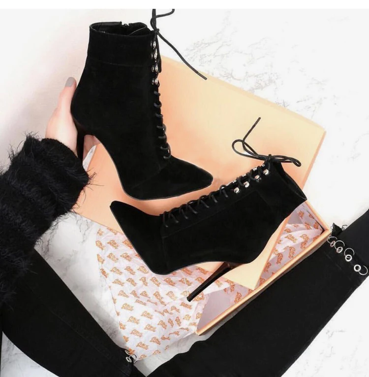 

2022 New Flock Ankle Boots Women For Autumn Winter Fashion Pointed Toe Thin Heels Zipper Rivet Woman Chelsea Boots