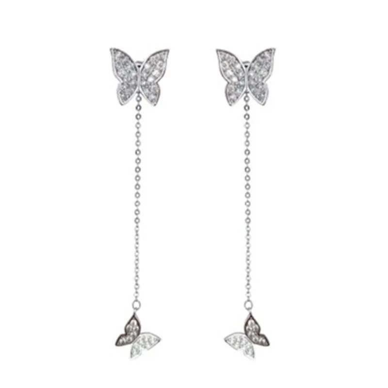 

925 Sterling Silver Zircon Charming Dazzling Micro Women Gift Necklace Chain Choker Butterfly Necklaces Earring set