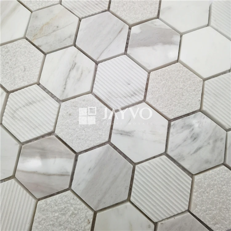 Hexagon Drama White Stones Mosaic Tiles for Kitchen
