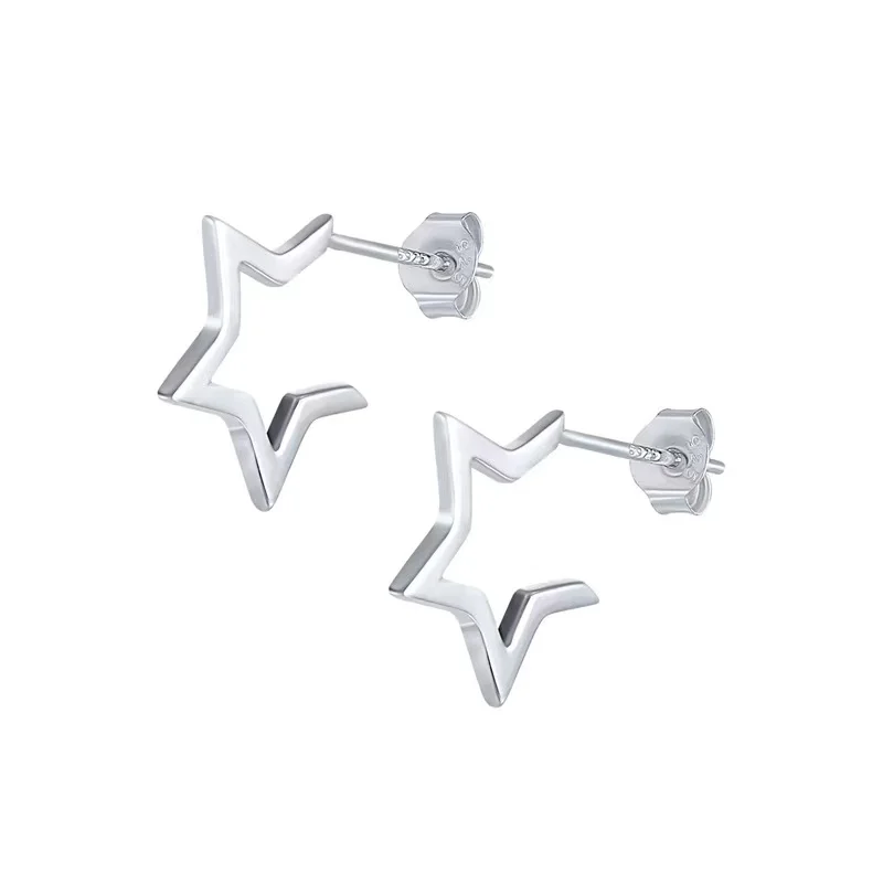 

Qings Custom Design Jewelry 925 Sterling Silver Simple Womem Star Set Stud Earrings, Sliver