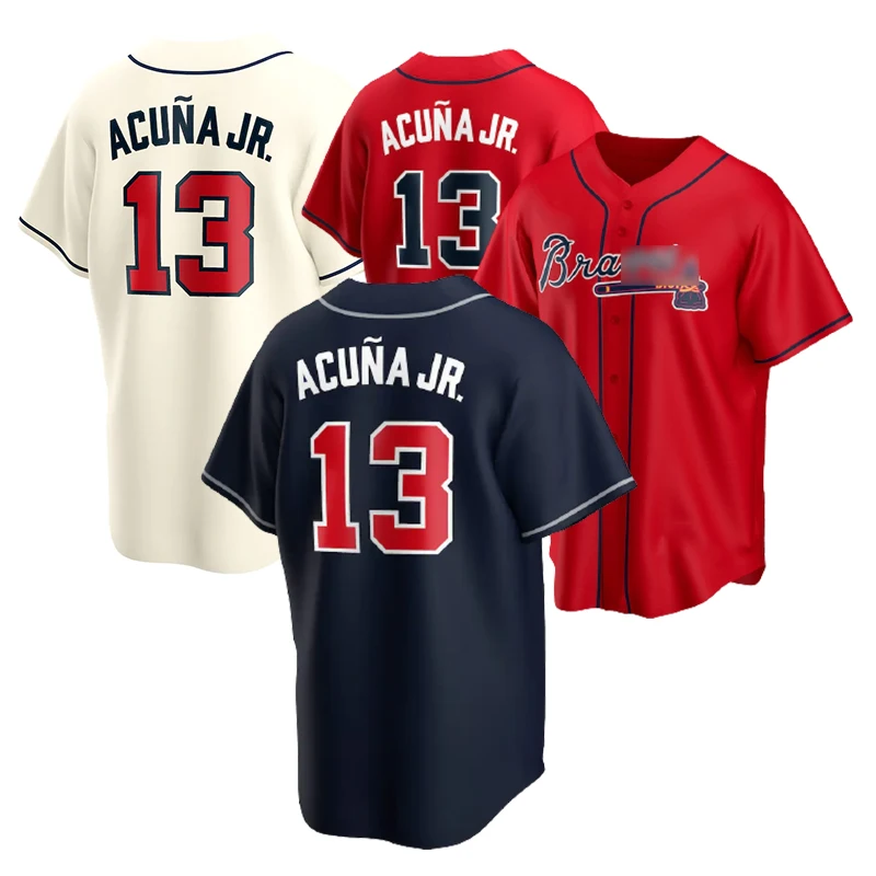 

Customize Embroidery Baseball Atlanta Red Jersey Brave s Ronald Acuna Jr #13 Clothing Men Sports Shirts