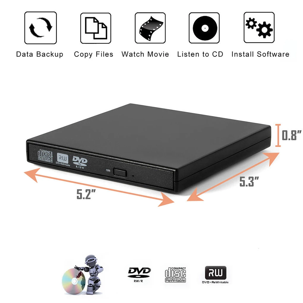 Mouchao Neues externes CD-RW-CD-RW-Brennerlaufwerk mit USB 2.0 CD ± RW DVD-ROM