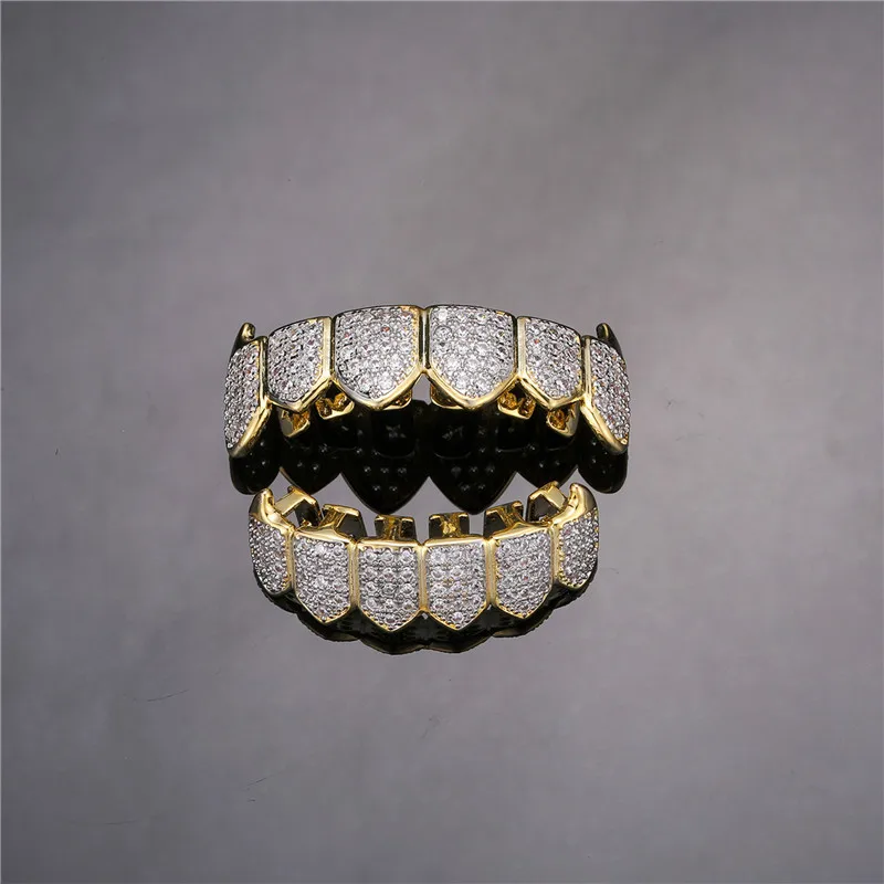 

Hip Hop Iced Out Teeth Grillz Cubic Zircon Micro Pave Top & Bottom Charm Grills Set For Men Women Jewelry Box Pack Gift