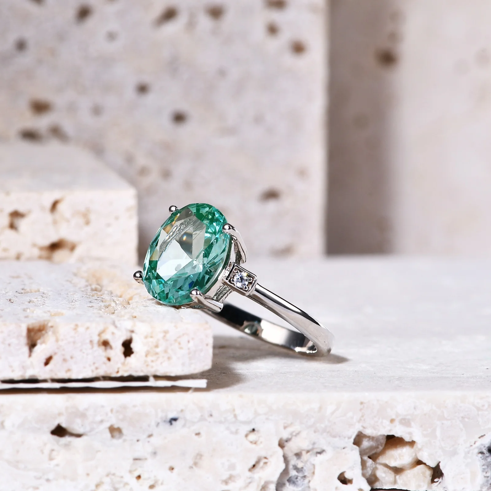 

A917R Abiding Jewelry New Arrival Rhodium Plated Lab Green Spinel 925 Silver Women Jewellery Factory S925 Ring