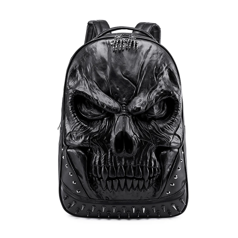 

New soft leather3d backpack PU leather waterproof backpack skull fashion daily backpack for men, 3colors