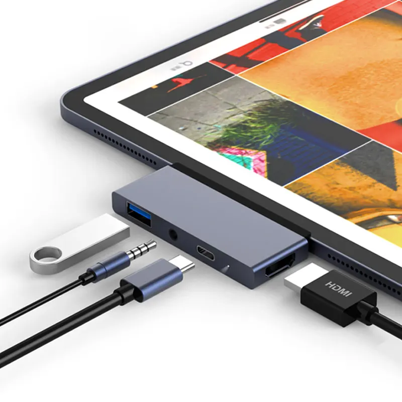 USB C Hub Adapter for 2018 iPad Pro, Magnetic Type C Adaptor Dongle with 4K HDMI+PD 60W Charge+USB 3.0 and 3.5mm Headphone Jack