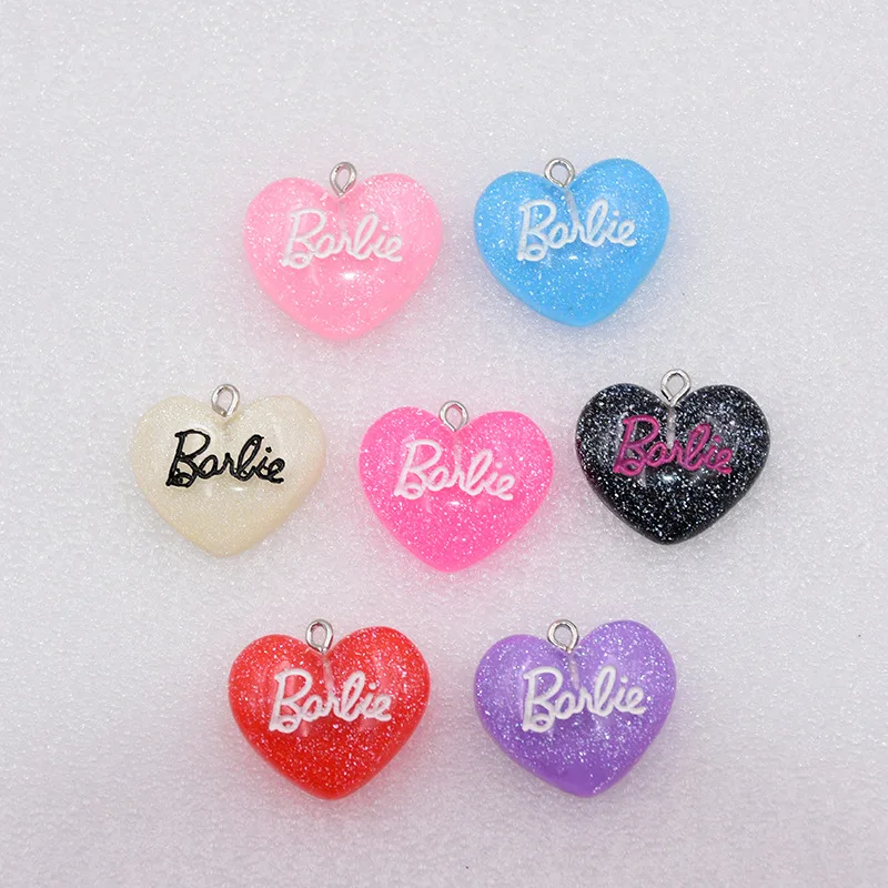 

Shiny Heart Shaped Barbie Letters Resin Charms Pendants for DIY Decoration Bracelets Earring Keychain Jewelry Making Accessories, Picture