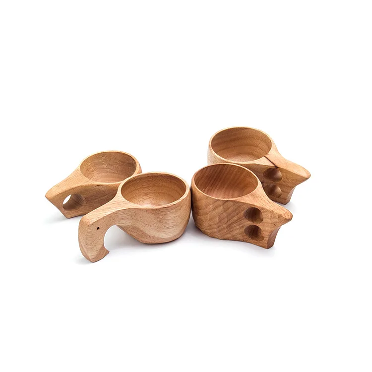 

Japanese Solid Wood Survival Bushcraft Handmade Camping Wooden Cup Tea Coffee Milk Mug, Natural