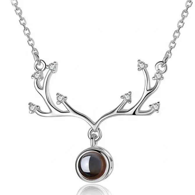 

Diamond Antlers Women's Necklace S925 Silver Crooked Peach Heart Titanium Steel Necklace, Platinum/rose gold