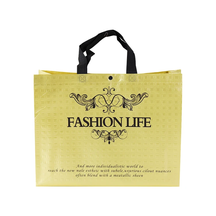 

2021 fashion custom design reusable gold color ultrasonic heat seal pp laminated promotional non woven bag with button