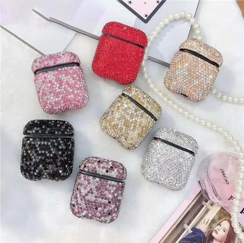 

Bling Diamond Hard PC Leather Cover For Apple Air pods 1 2 Cases For Girl