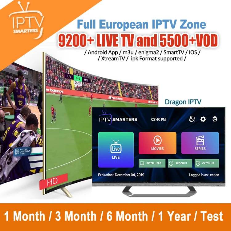Dragon IPTV Europe IPTV M3U  subscription French Spain Sweden Portugal Arabic UK Nordic IPTV for android tv box smart tv box PC