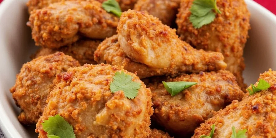 Lemon slices beside spiced chicken skewers