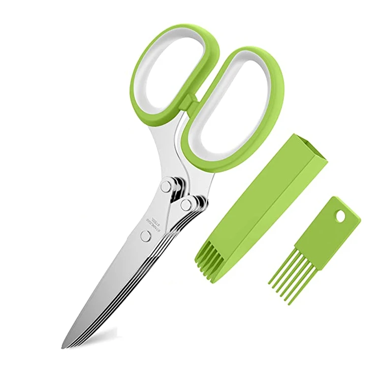 

Multipurpose Kitchen Chopping Shear Kitchen Gadget Herb Scissors Set with 5 Blades and Cover, Green