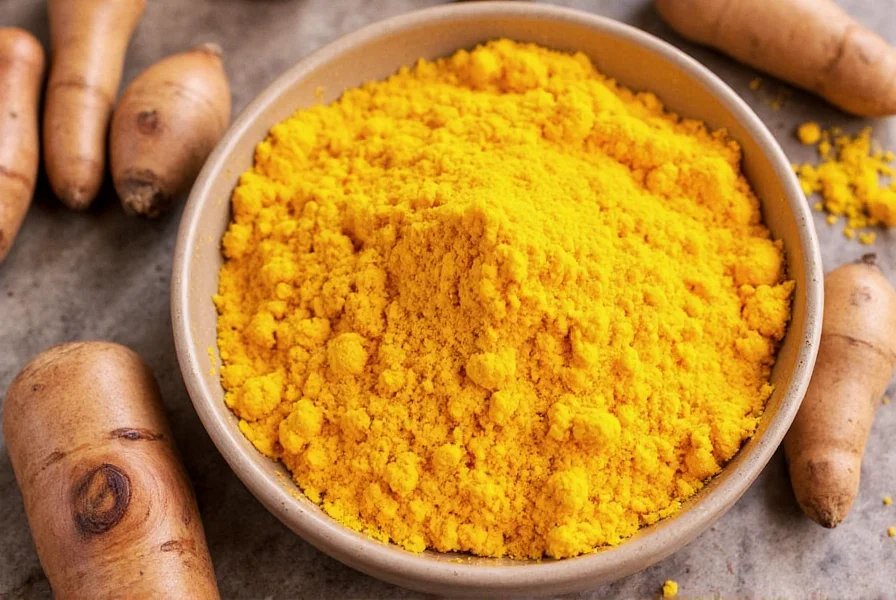 Golden turmeric hummus in a bowl with vegetables for dipping