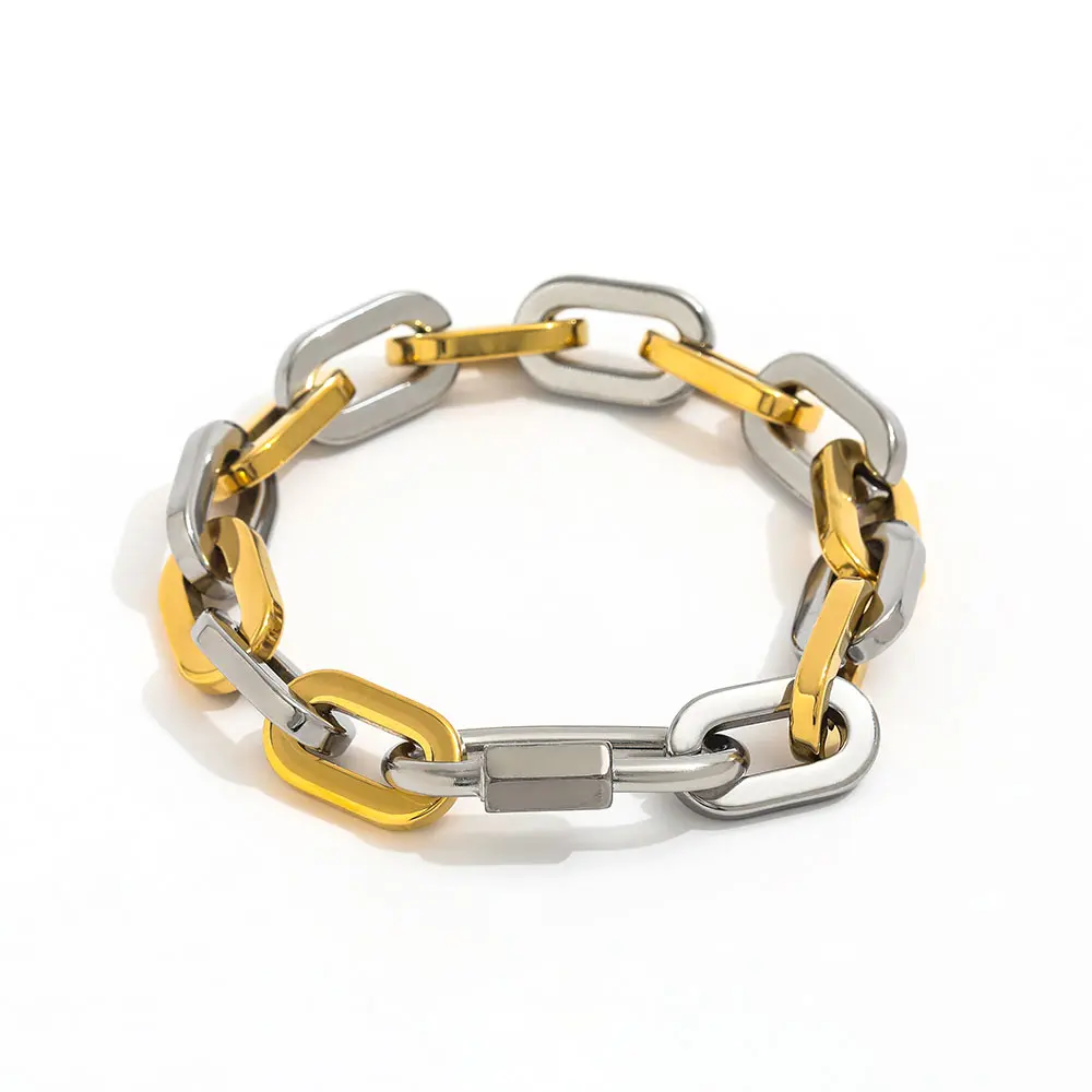 18K PVD Gold Plated Stainless Steel Paper Pin Interval Two Tone Climbing Hook Bracelet for Women Wholesale Jewelry