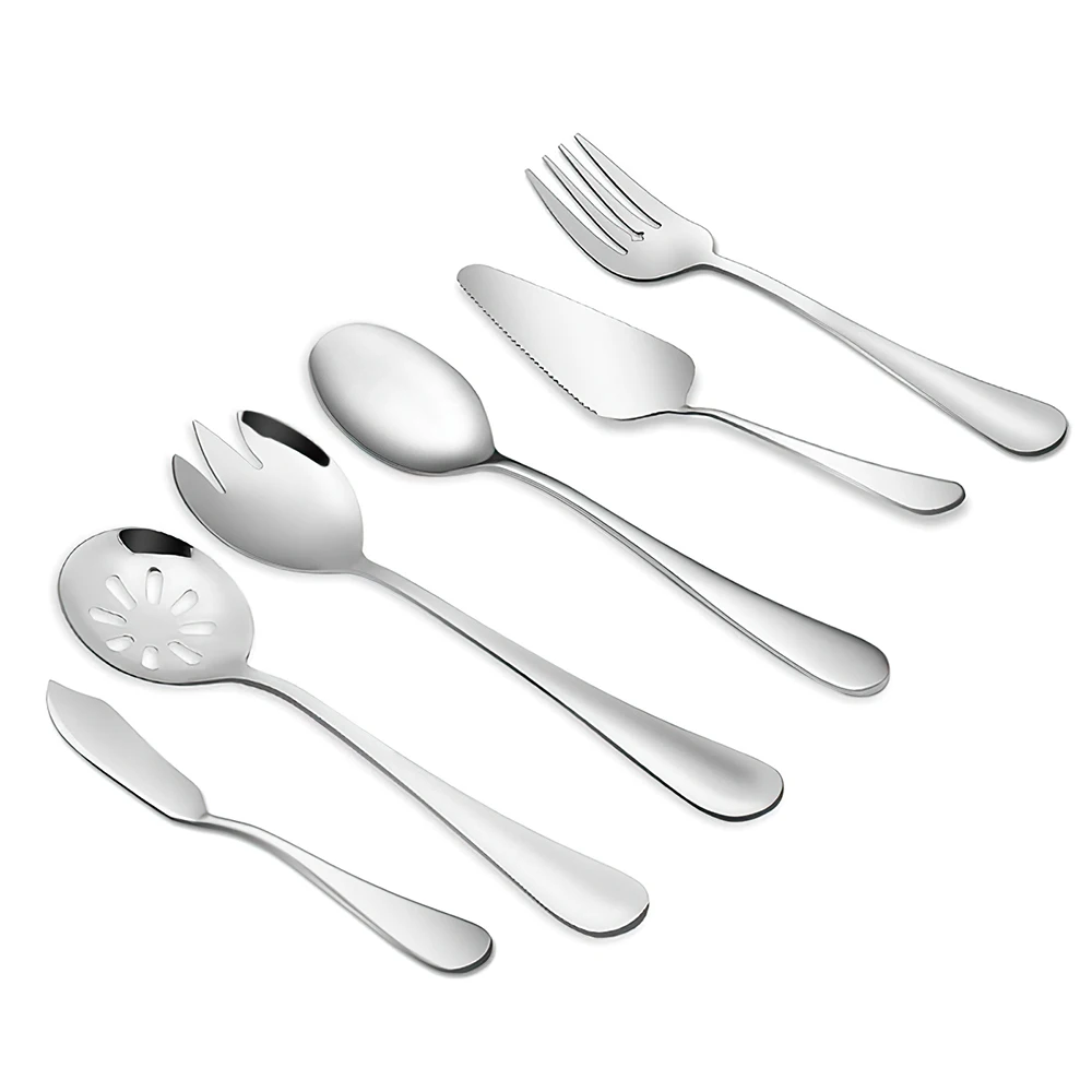 

Factory wholesale cheap home wedding restaurant cake salad serving set flatware fork and spoon stainless steel utensils, Sliver