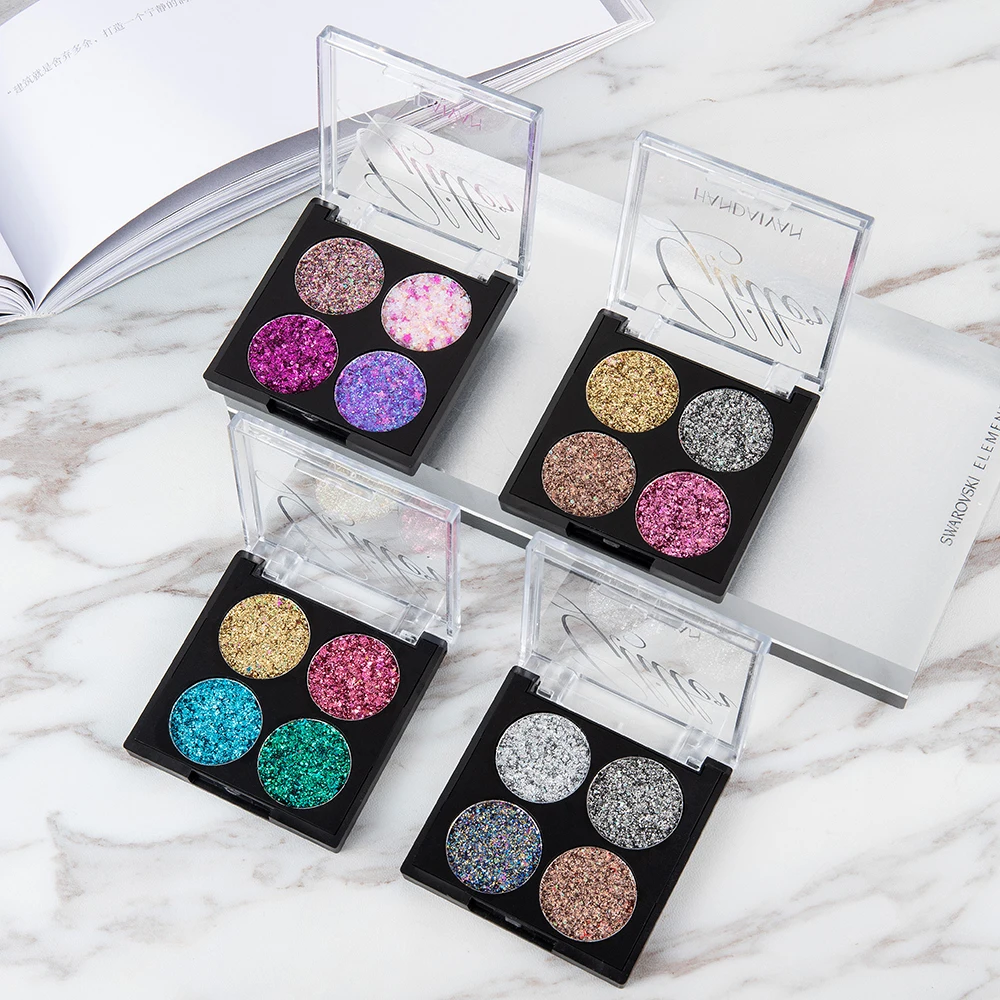 

4 Colors Custom Glitter Eyeshadow Star Shape Pearls High Pigment Makeup Eyeshadow Palette