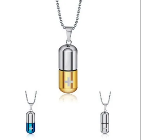 

Cross Laser Stainless Steel Detachable Perfume Bottle Pill Capsule Urn Necklace, Gold, black , silver