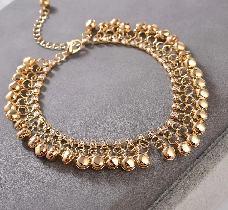 

Hot Selling Summer Fashion Custom Body Jewelry For Girl Wholesales Gold Plated Beads Anklets Tassel Bell Anklets For Women