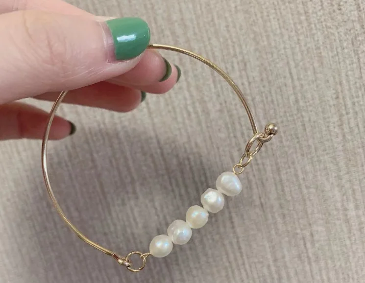 

D shape freshwater pearl bangle cuff bracelet real natural pearl gold plated bracelet women girls gift for her, As photo