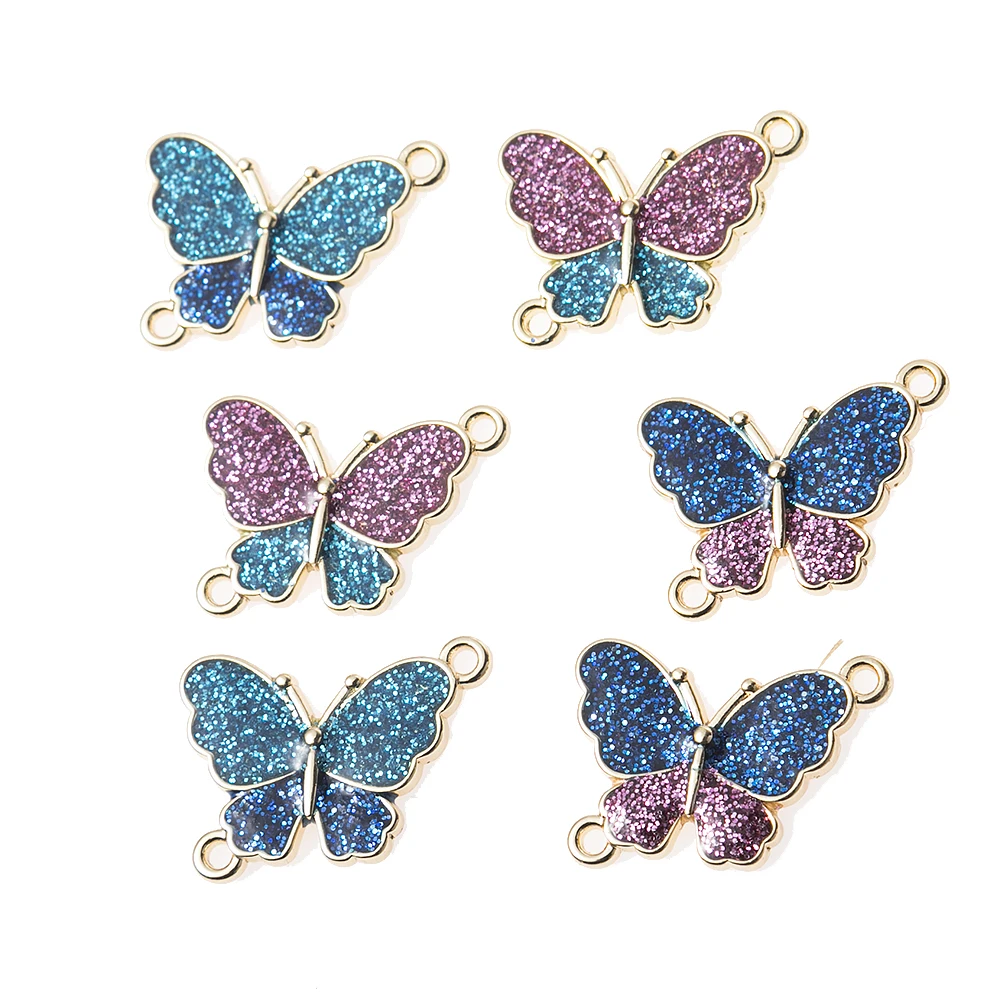 

Cute Gold Tone Butterfly Glitter Enamel alloy Charms connectors DIY bracelet necklace Jewelry accessories