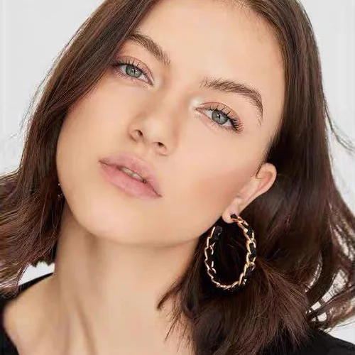 

New Arrivals Designs Black Rope Hoop Handmade Fashion Jewelry Women 2020 Trends Unique Circle Statement Earrings, Gold