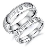 

Hot Sale CZ Couple Rings Stainless Steel Her King His Queen Crowns rings Jewelry for Wedding Men Women Silver