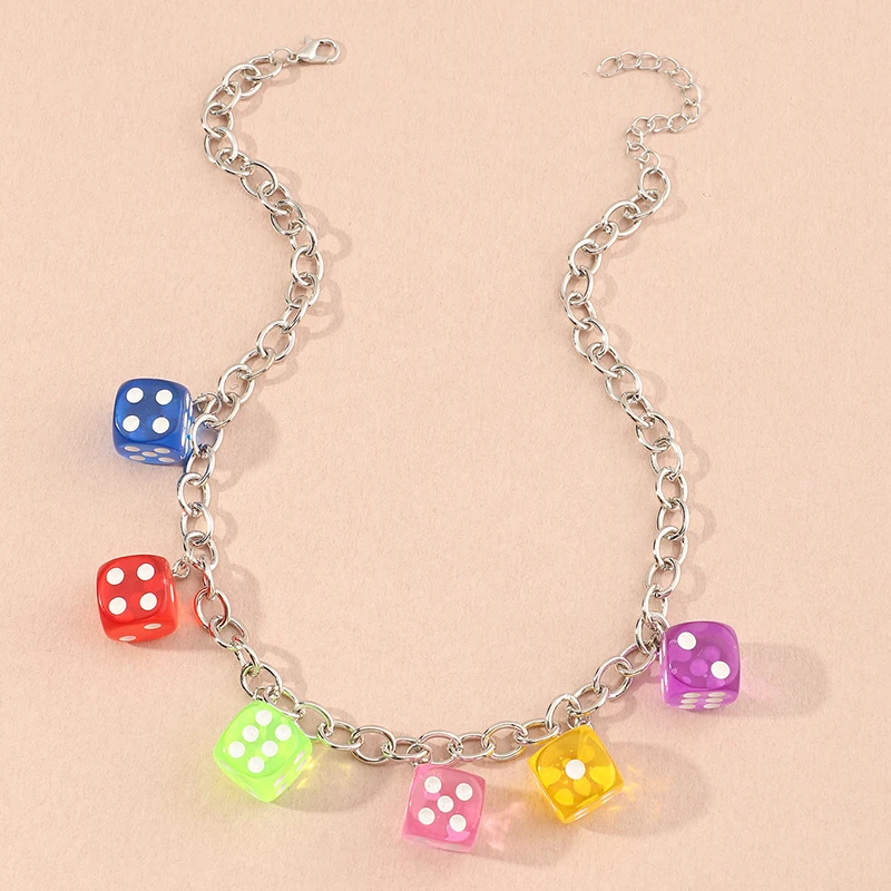 

Hip HOP Colorful hip-pop Rainbow Dice Necklace for Casino Jewelry
