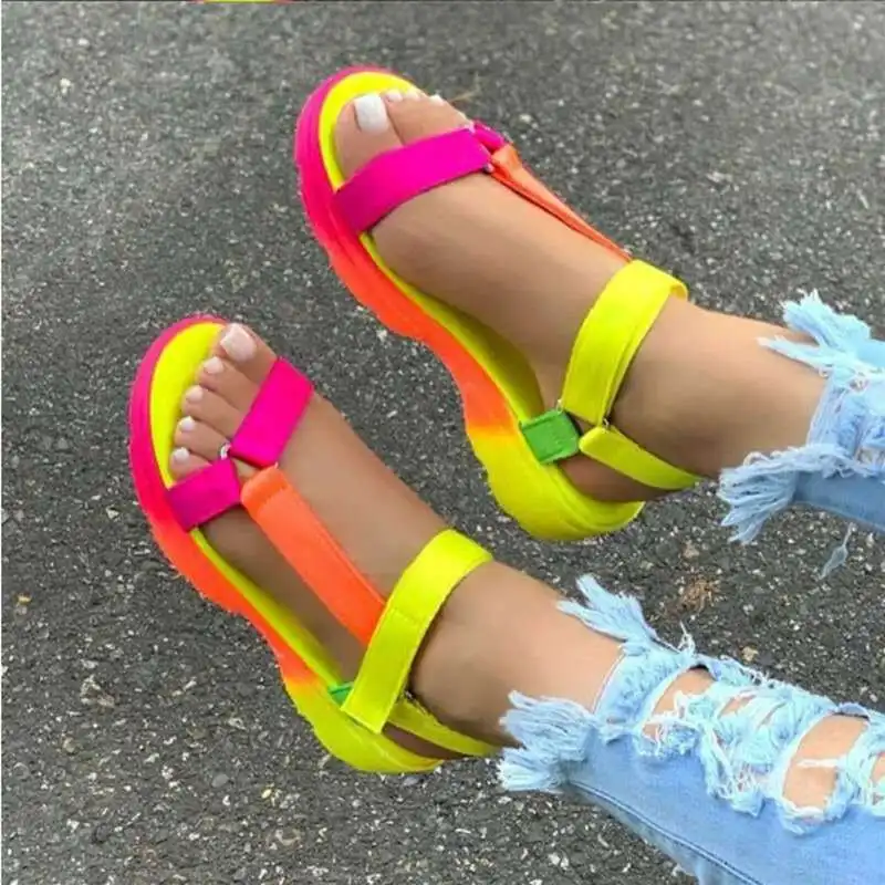 

SD-205 tie dye print comfortable sports platform sandals with hook and loop fasteners wholesale beach sandals for women, Picture show , squine colors