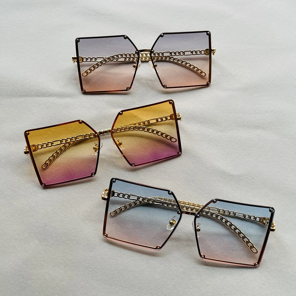 

Large Square Frame Shades Chain Temples Women Sunglasses 2021 Brand Luxury, Photo shows/custom