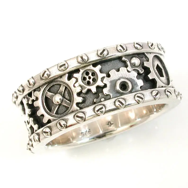 

CAOSHI Novel Design Exquisite Electroplated Gear Carved Rings Men Women Trendy Gear Cubic Carved Silver Ring Vintage Unisex