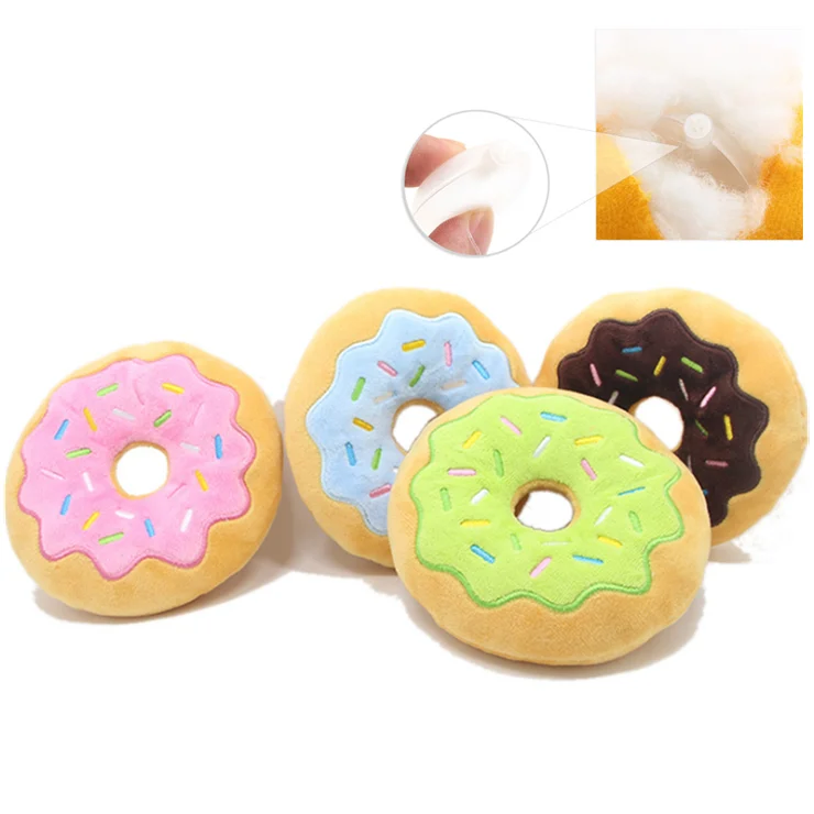 

Plush Dog Toy Cartoon Donuts Shape Bite-Resistant Pet Chew Toy Pet Squeaky Toys Pet Supplies