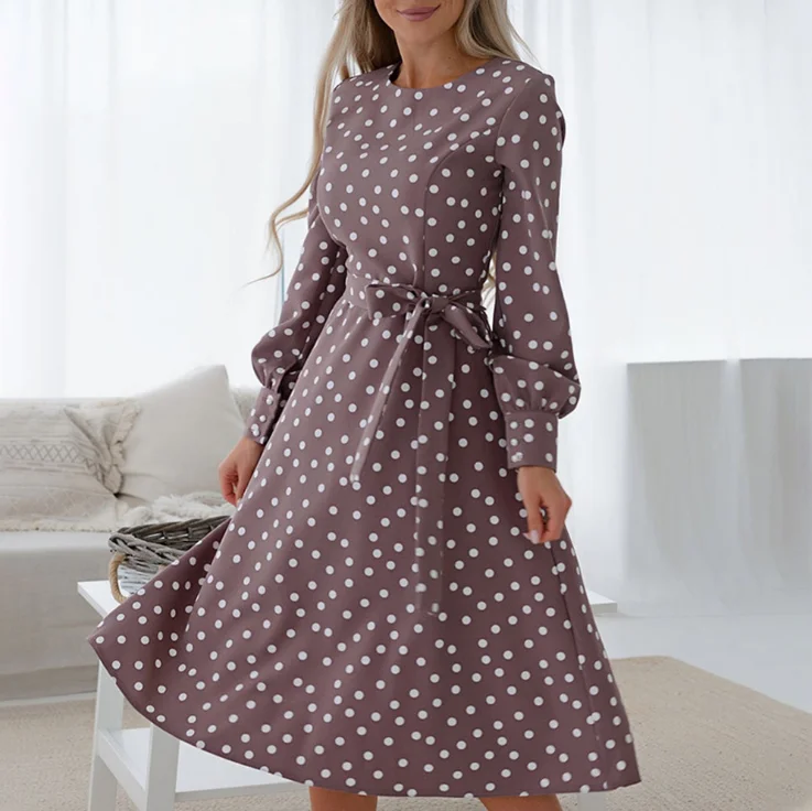 

Fall Dresses Women's Polka Dot Shirt Sleeves Slim Slimming Lace Dress for Women Autumn and Winter Casual Dresses Long Sleeve, Shown