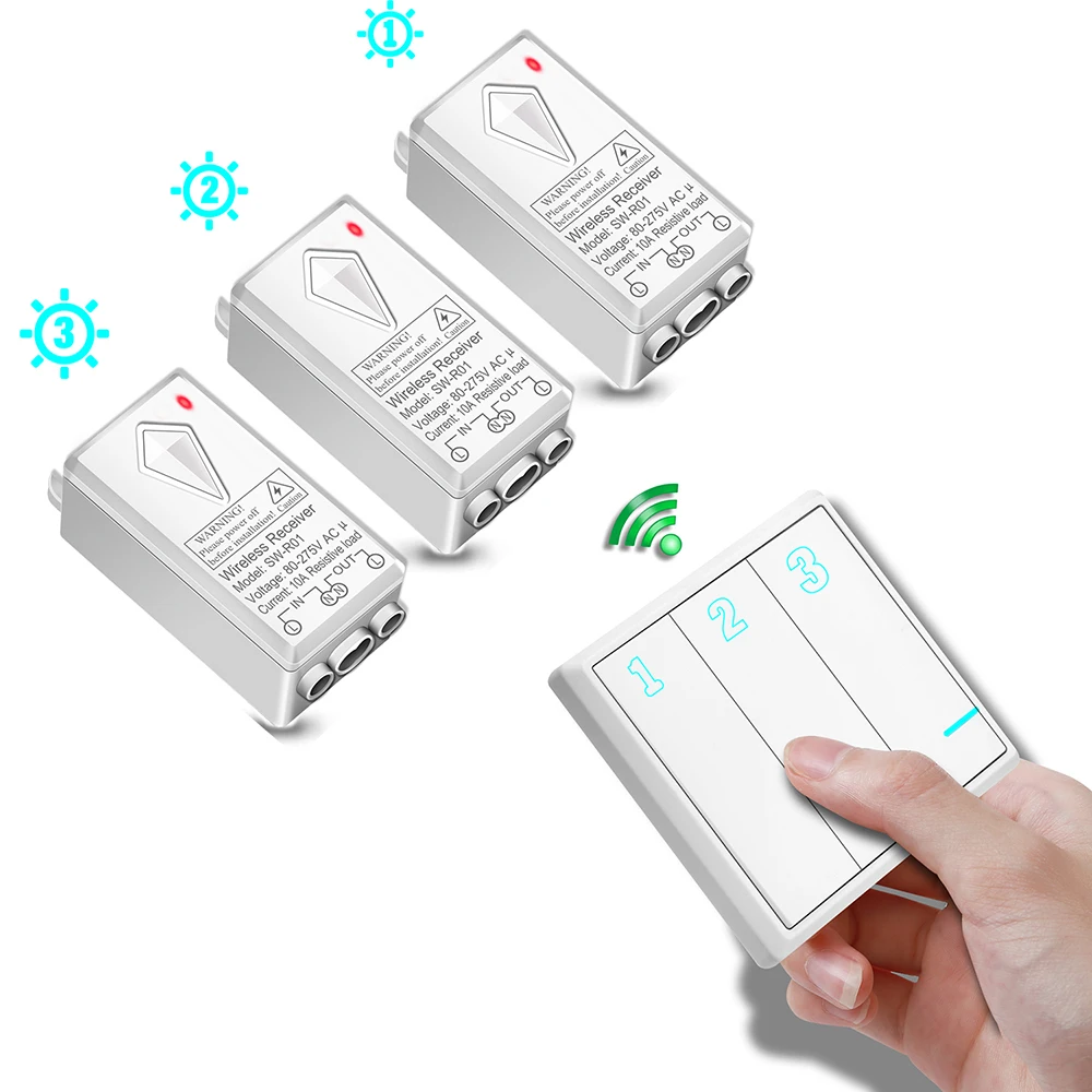 

Hot selling Wireless light switch 6 major patents 200m remote control range Nightlight indicator rf wireless switch