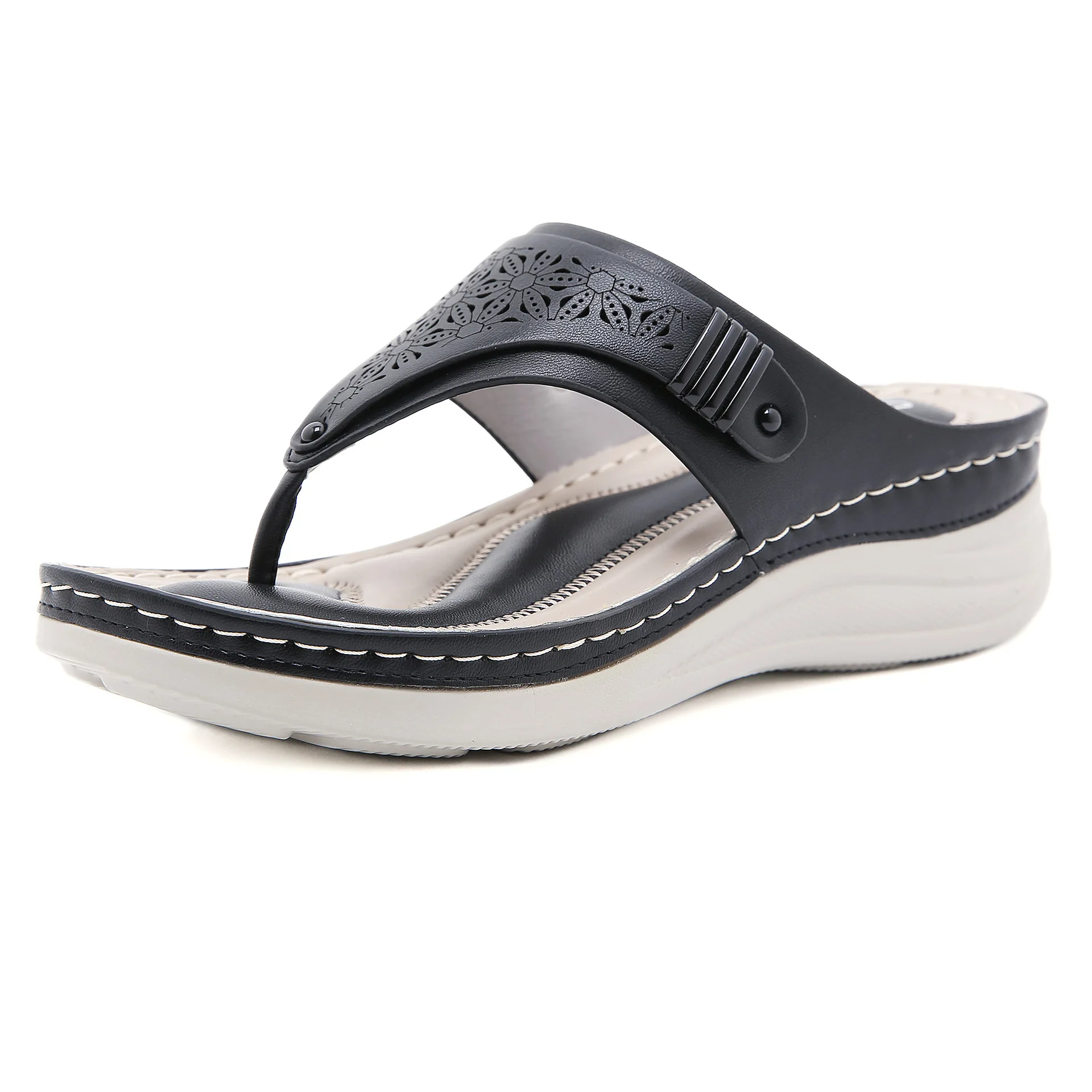 

Good quality europe american women flip flop slide cheap Wedge sandal flat shoes female comfort girl beach open toe slipper, White red blue...