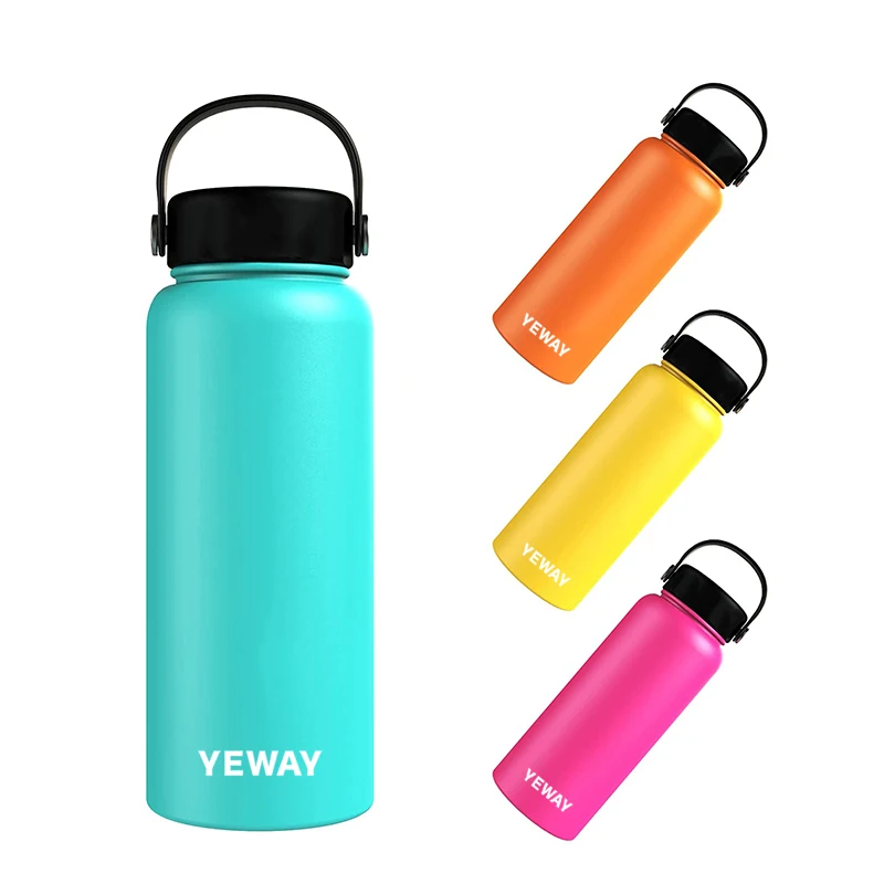 

YEWAY RTS 24oz 32oz 64oz Wide Mouth BPA Free Straw Lid Double Wall Vacuum Insulated Luxury Stainless Steel Sports Water Bottle