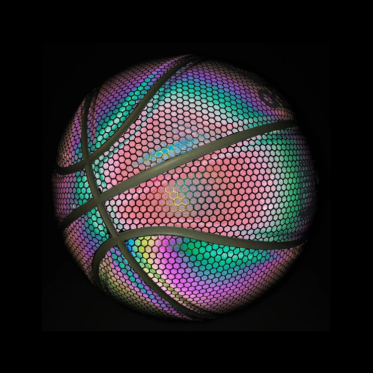 

2021 new freestyle style custom logo novelty 7 color change rainbow basketball silver luminous ball light reflective basketball, Silver / rainbow, etc