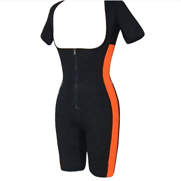 

Maikete Women Neoprene Gym Sport Slimming Hot Sauna Suit Body Shaper Short Sleeve Fitness Bodysuit Corset Jumpsuit, Black blue, pin, blue , orange , black orange