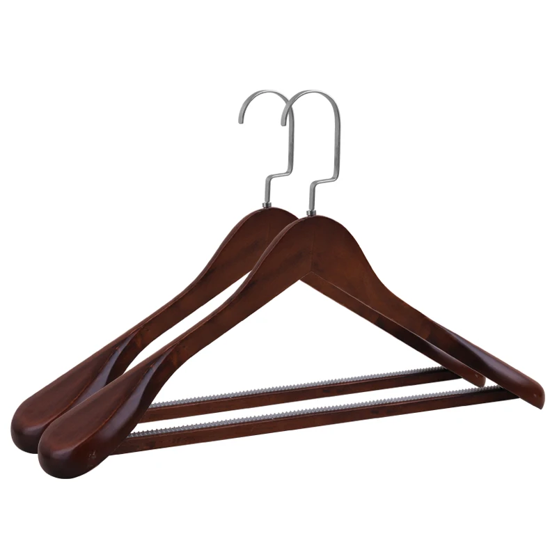 

Advanced custom Suit Coat Wide shoulder wooden Hangers with white Non Slip Bar, Natural