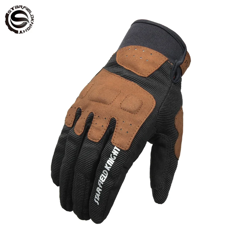 

SFK Black Brown Summer Breathable Motorcycle Racing Gloves/ Retro Non-Slip Motorbike Riding Cycling Protective Gloves for Men