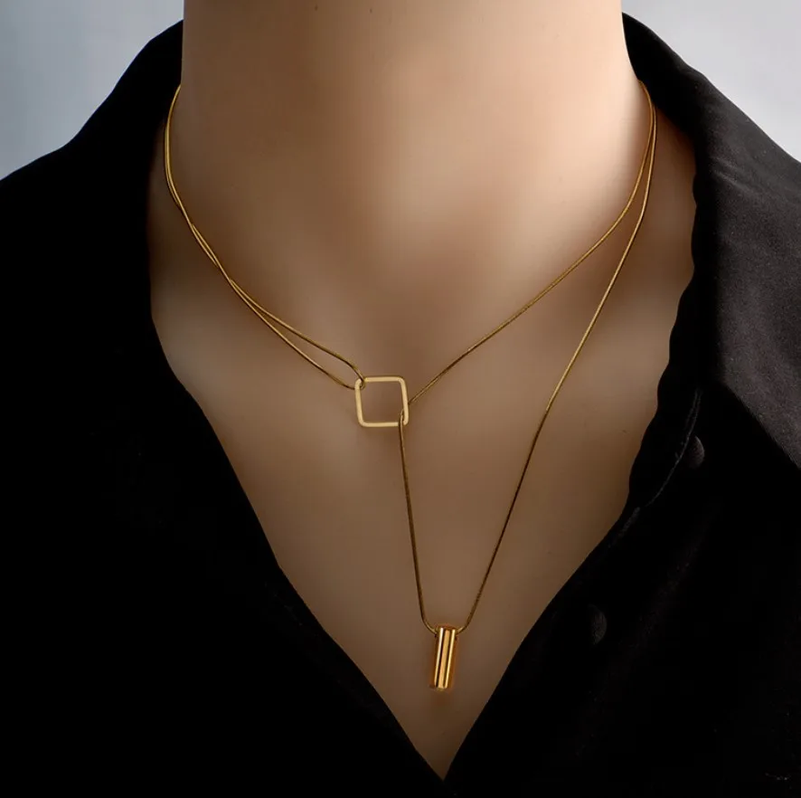 

Wholesale 316L Stainless Steel Pendant Necklace Jewelry 14K Gold Minimalist Chain Choker Necklace, Gold color