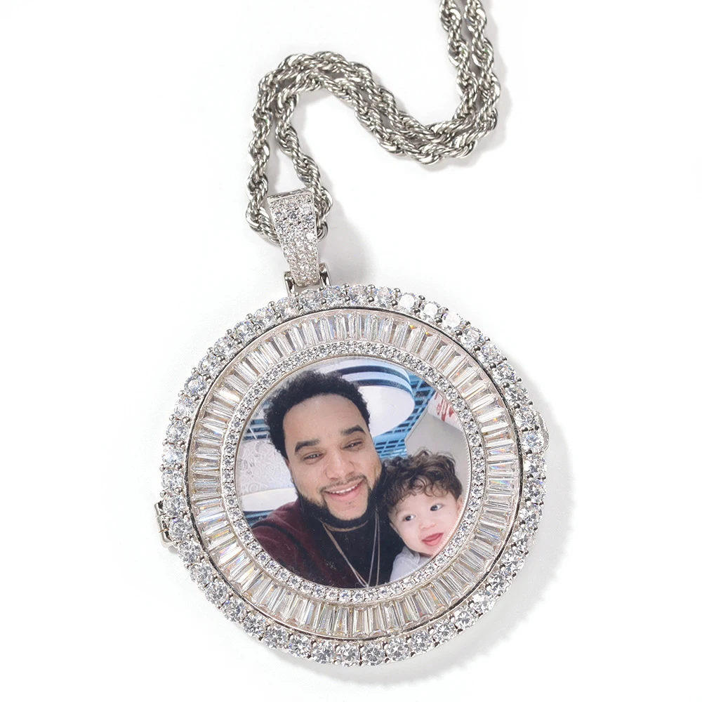 

Custom Made Photo Round Medallions Cubic Zircon Pendant&Necklace With 4mm Tennis chain Hip Hop Jewelry For Men Women