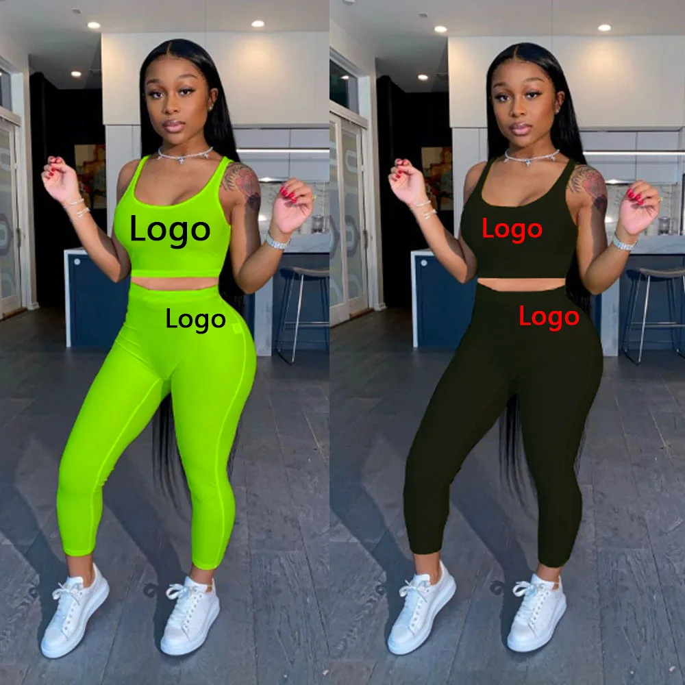 

Custom Logo Customize OEM ODM Design solid color women's halter vest sports yoga style casual hot stylish two-piece set, As picture