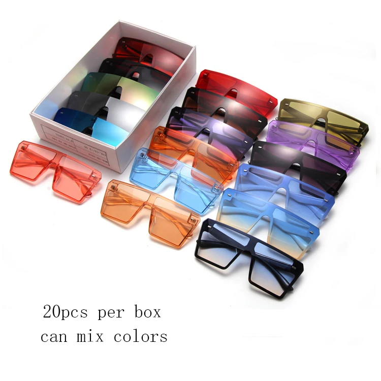 

Free Shipping 20pcs Per Box Vintage Oversized One Piece Lens Women Sunglasses Female Ladies Square PC Sun Glasses With Rivet